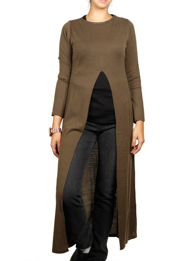 Agel Knitwear front split maxi tunic brown