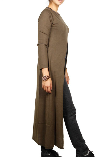 Agel Knitwear maxi τουνίκ καφέ με σκίσιμο