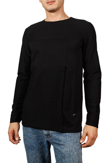 Men's black long sleeve panel tee