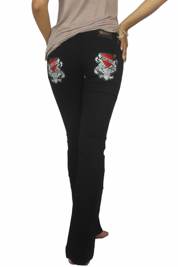 Slim fit γυνακείο τζιν μαύρο με νεκροκεφαλή