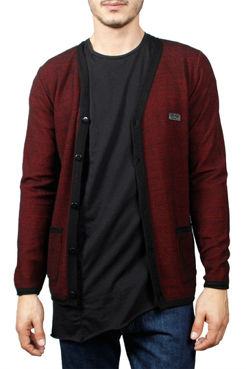 3PLAY ανδρική πλεκτή ζακέτα κόκκινη