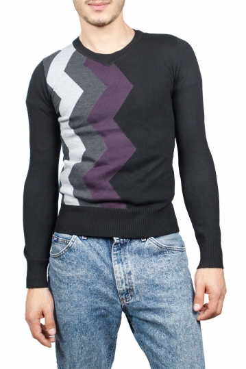 Fine knit men's color block sweater