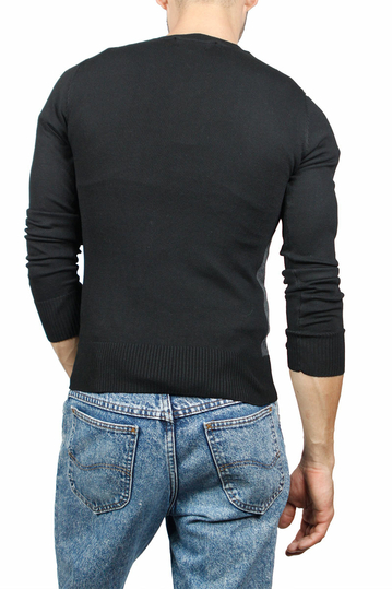 Ανδρικό λεπτό πουλόβερ μαύρο με τριχρωμία