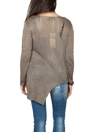 Agel Knitwear πλεκτή μπλούζα πούρο χρώμα με σκισίματα