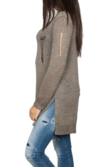 Agel Knitwear πλεκτή μπλούζα πούρο χρώμα με σκισίματα