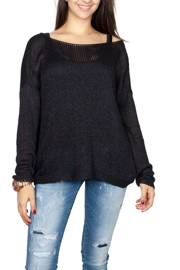 Agel Knitwear plunge V back jumper black