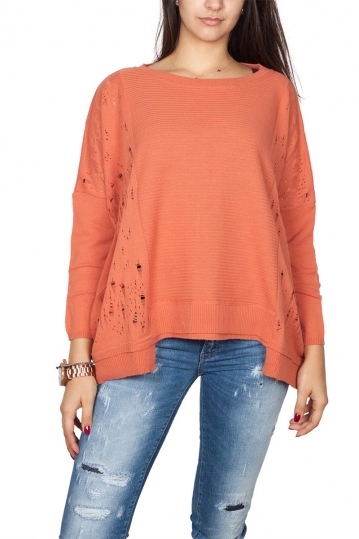 Agel Knitwear πλεκτή μπλούζα ανοιχτό πορτοκαλί με σκισίματα