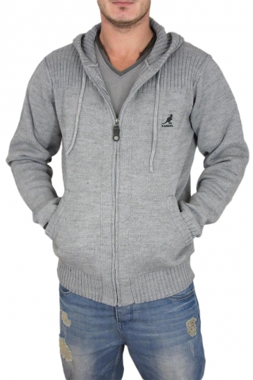 Men's zipped cardigan with hood in grey marl