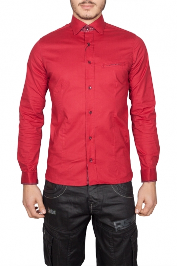 Men's long sleeved slim fit shirt red
