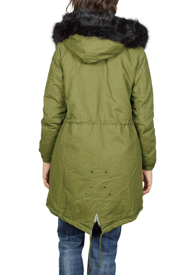 Women's parka khaki with black and multi faux-fur