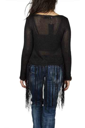 Agel Knitwear crop μπλούζα πλεκτή με κρόσια σε μαύρο