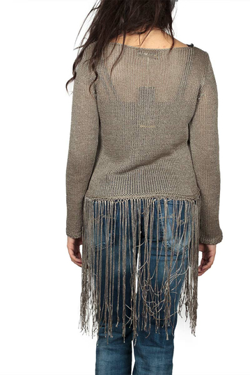 Agel Knitwear crop μπλούζα πλεκτή με κρόσια σε πούρο χρώμα