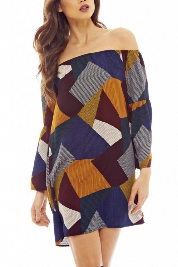 Bardot shift dress multi colour with flare sleeves