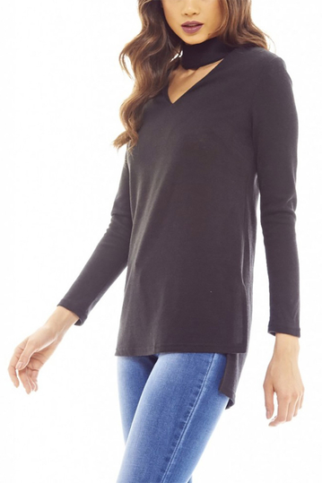 Longline choker neck knitted top black