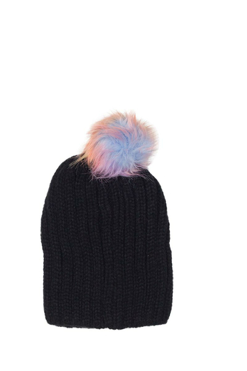 Long pom pom beanie black