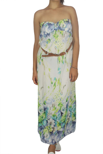 Strapless green floral maxi dress