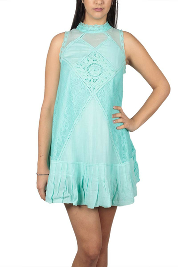 Free People Angel sleeveless mini lace dress blue combo