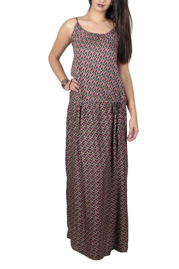 Leaves print maxi strap dress