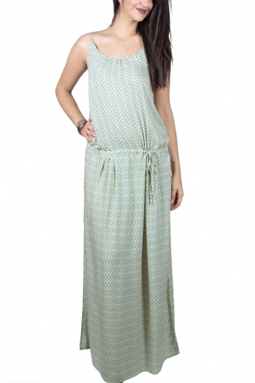 Maxi strap dress with green diagonal print
