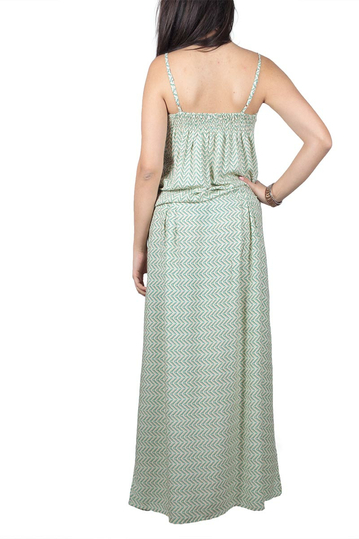 Maxi strap dress with green diagonal print