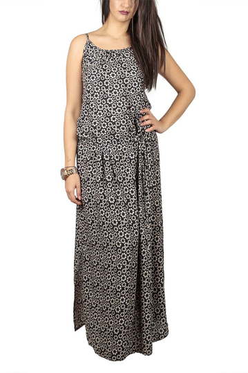 Strappy maxi dress black with daisy print