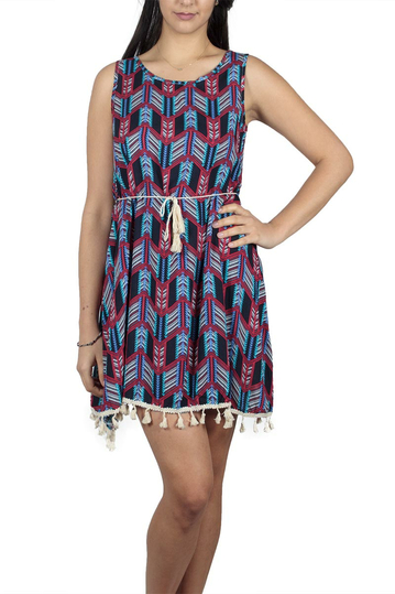 Ethnic print sleeveless mini dress black