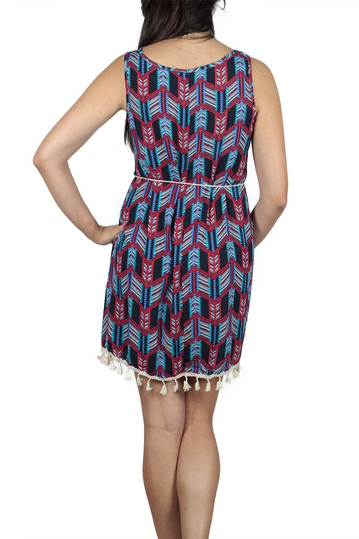Ethnic print sleeveless mini dress black