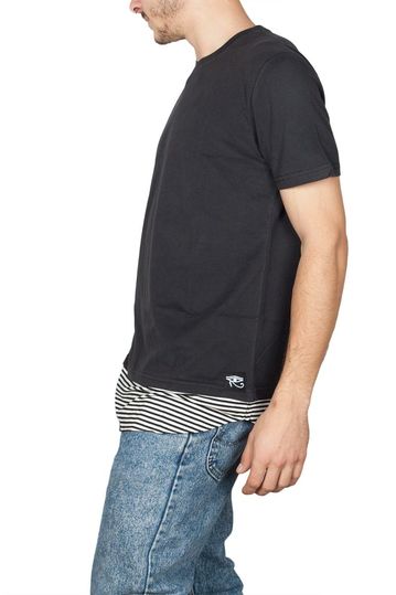 Oyet longline T-shirt μαύρο με ριγέ πρόσθετο