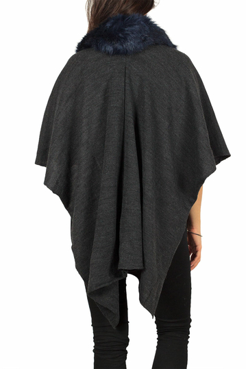 Faux-fur collar cape grey