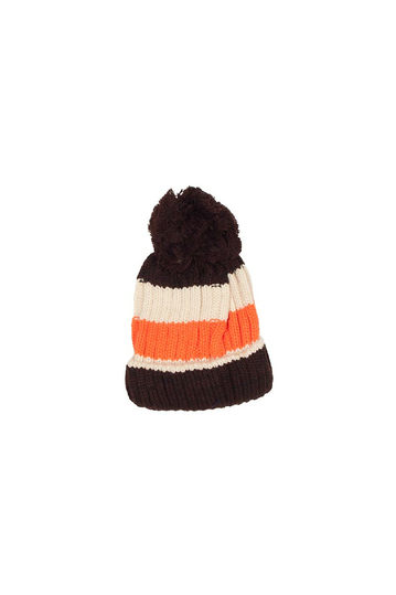 Pom pom beanie brown-beige-orange