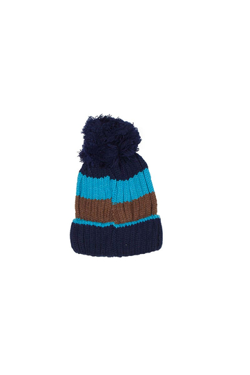 Pom pom beanie navy-brown-blue