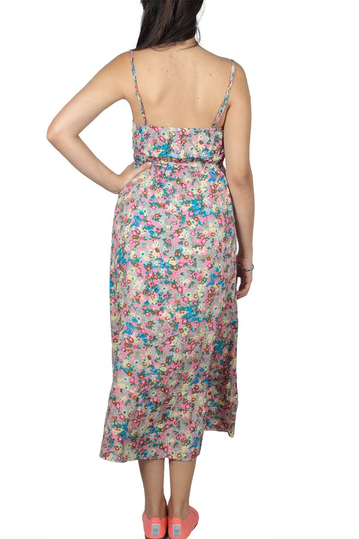 Midi strap dress grey with floral