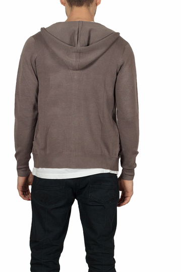 Πλεκτή ζακέτα καφέ με κουκούλα