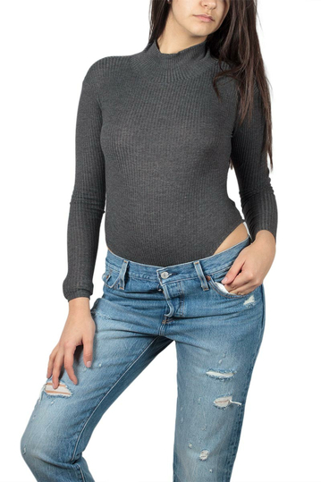 Daisy Street long sleeve high neck bodysuit grey