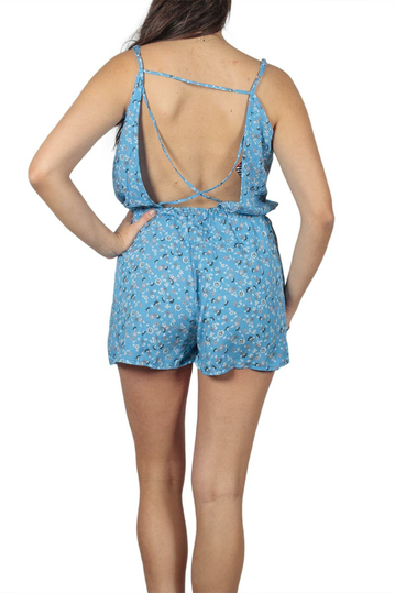 Open back playsuit light blue with floral