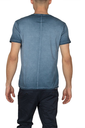 Ryujee ανδρικό T-shirt πετροπλυμένο μπλε με κοντράστ τσέπη