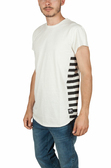 Oyet ανδρικό T-shirt εκρού με ρίγες στο πλάϊ