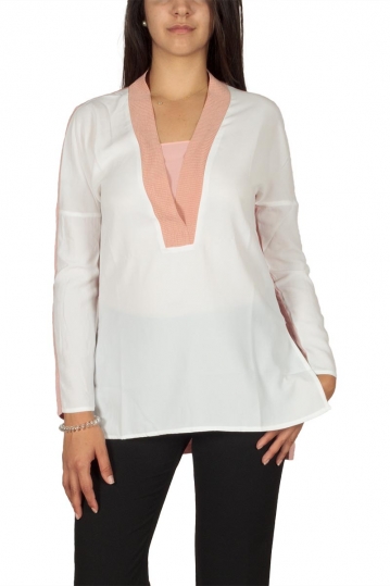 Ryujee Tyl long sleeve blouse off white-pink