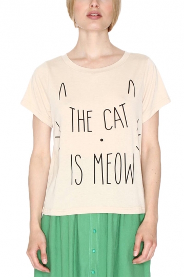 Pepaloves Cat is meow γυναικείο t-shirt κρεμ