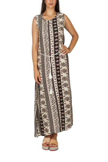 Maxi dress ecru with vintage print