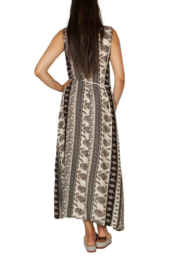 Maxi dress ecru with vintage print
