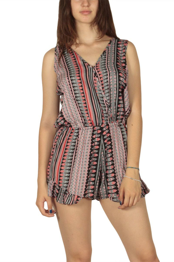 Εξώπλατο ολόσωμο σορτς vintage print μαύρο-κόκκινο