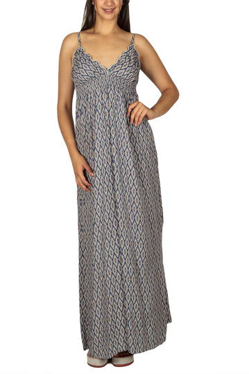 Empire maxi dress blue-ecru diamond print