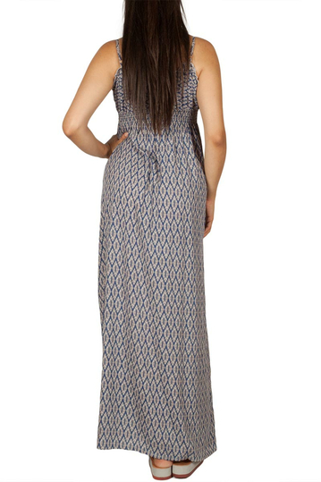 Empire maxi dress blue-ecru diamond print