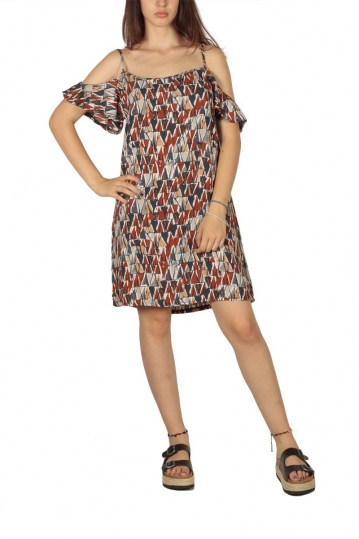 Printed strap dress with ruffle sleeves