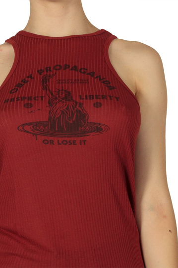Obey Lady Liberty ribbed tank red
