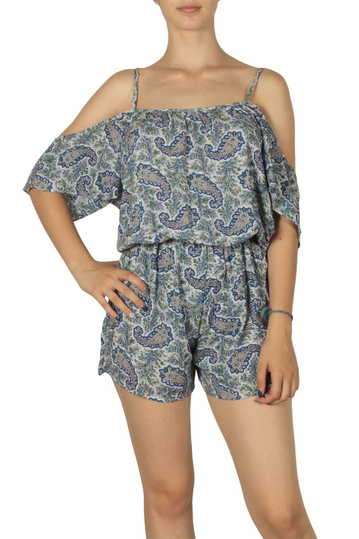 Τιραντέ ολόσωμο σορτς vintage print μπλε-πράσινο