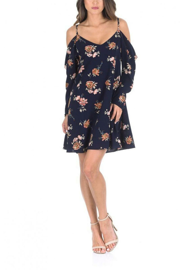 AX Paris printed cold shoulder swing dress blue