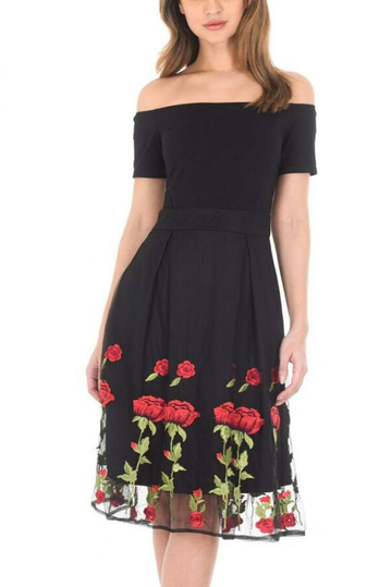 AX Paris Μπαρντό φόρεμα μαύρο με κέντημα