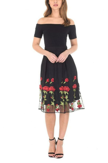 AX Paris embroidered Bardot dress black